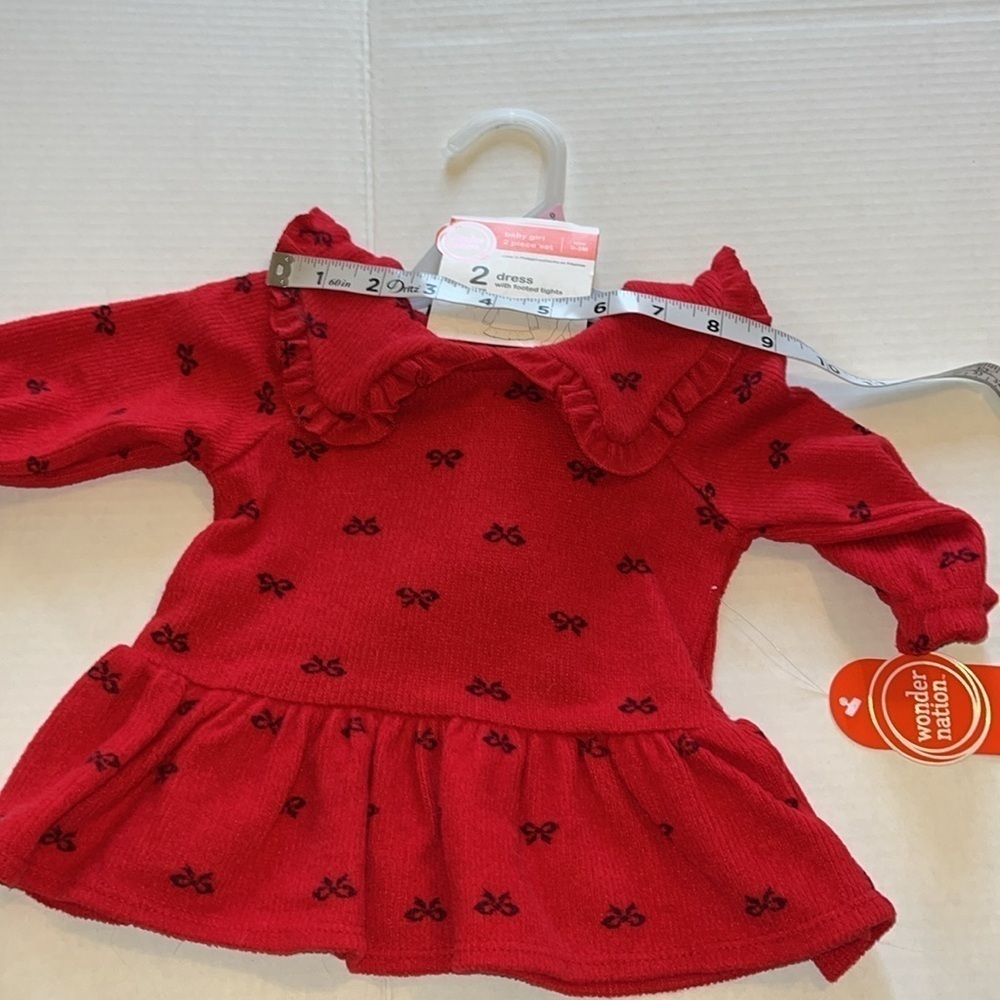 NWT-wonder nation-0/3-red/black-2 piece dress with footed tights. Soft red dress - Picture 8 of 10